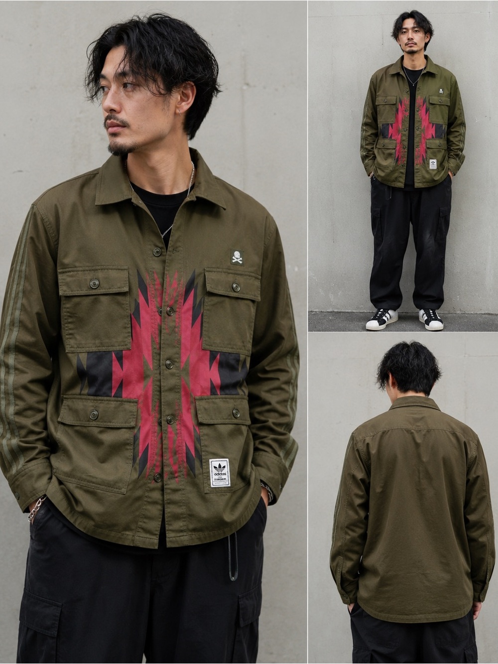 Adidas Neighborhood BDU Shirt Jacket Olive Aztec Print Size Medium Rare Vintag